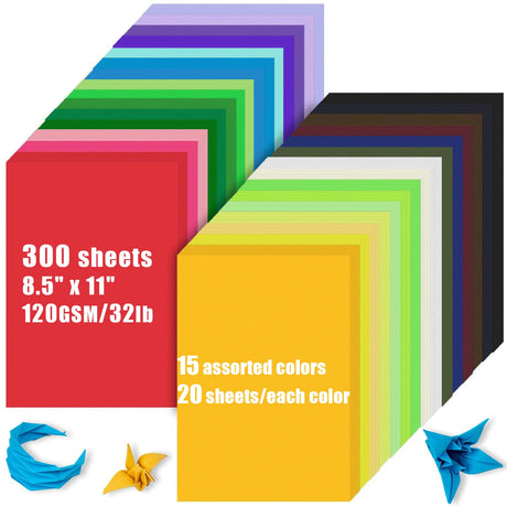 300 Sheets Lightweight Construction Paper, 8.5” x 11” Colored Art Cardstock, 120gsm 32lb 15 Colors Card Stock Printer Paper Scrapbooking Supplies for Kids Scrapbook School Office Printing DIY Craft Oleitodh