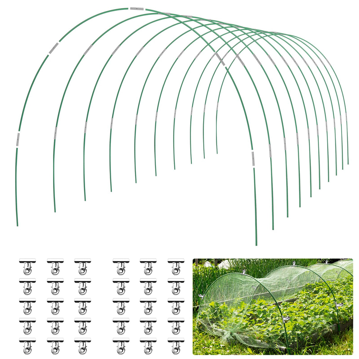60 PCS Greenhouse Hoops Grow Tunnel 10 Sets of 8.5 FT Long Garden Hoops Kit, RIFNY Rust-Free Fiberglass Raised Beds Hoops for Garden Netting, DIY Garden Support Hoops Arch Frame RIFNY