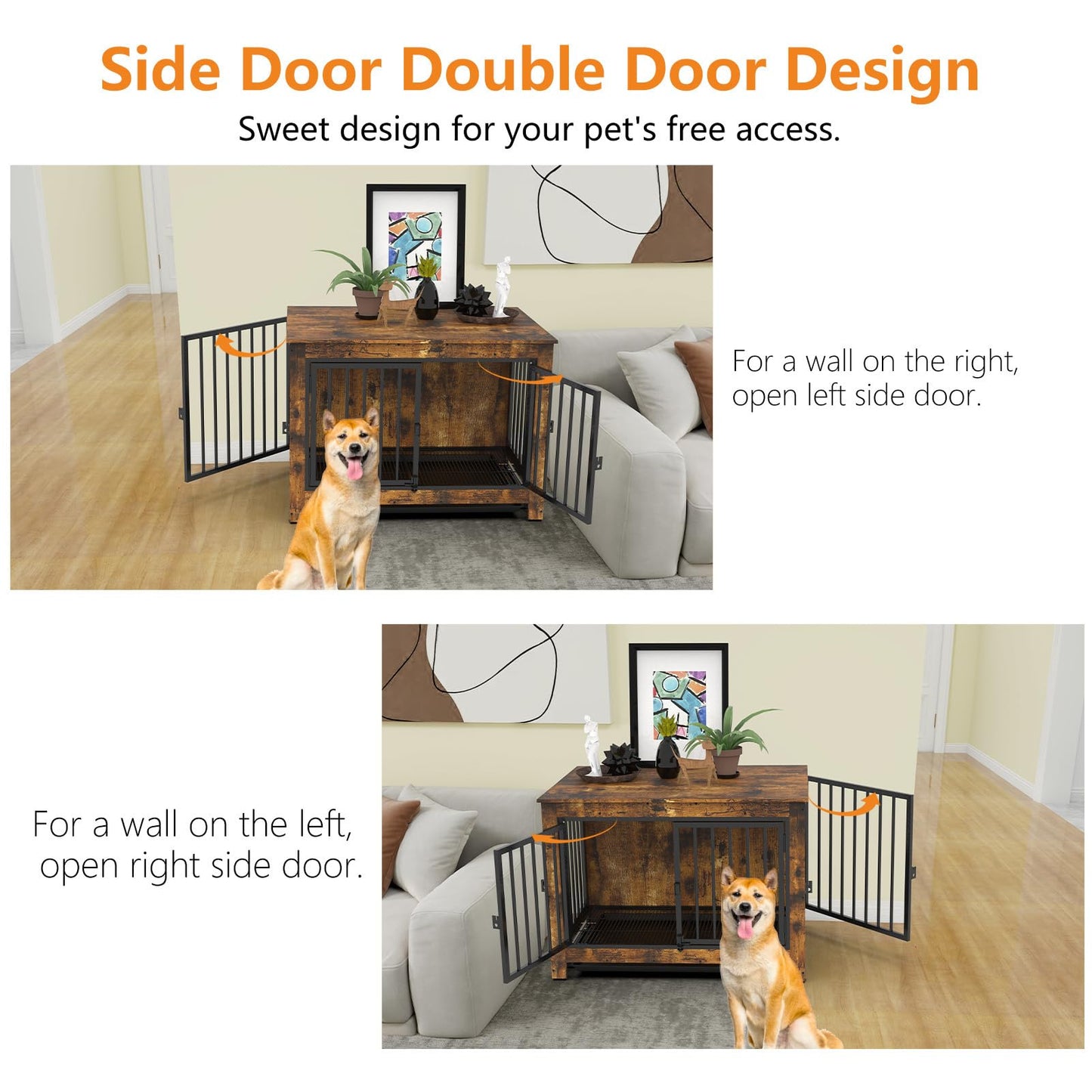 Dog Crate Furniture, Dog Crate End Table for Medium and Large Dogs,Wooden Cage Kennel Furniture Indoor, Modern Dog Crate with Multi-Purpose Removable Tray, Double-Doors Dog Furniture - WoodArtSupply