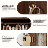 PAKASEPT 2 Doors Armoire Wardrobe Closet with Mirror,71'' Tall Freestanding Wooden Wardrobe Closet Farmhouse Storage Cabinet for Bedroom with Hanging Rod,Clothes Hook,Drawers,Hidden Bench,Retro Brown PAKASEPT