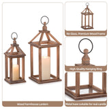 Staymoment Wooden Decorative Candle Lanterns Set of 2, Indoor Rustic Hanging Candle Holder for Centerpiece Mantle Shelf Porch, 12" & 16" Farmhouse Home Decor Wedding Table Decoration, Brown Staymoment
