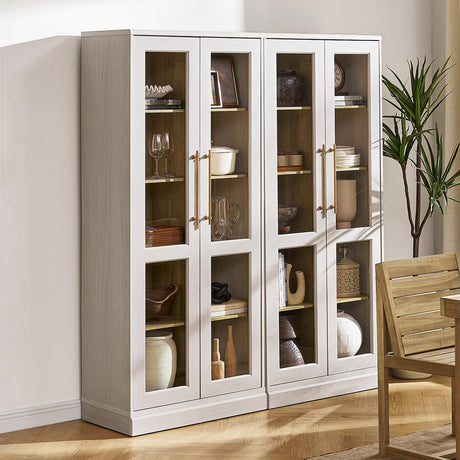 mopio Blake Tall Display Cabinet, Kitchen Buffet Pantry Cupboard, Trophy Display Case, Storage Cabinet Scratch Resistant Acrylic, Modern Farmhouse Curio Organizer (White Oak Acrylic, Set of 2) mopio