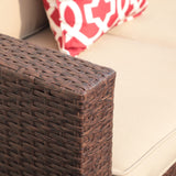 Super Patio 8 Piece Outdoor Patio Furniture Set, Patio Conversation Sets, All-Weather PE Wicker Outdoor Sectional Sofa with Ottoman, Tempered Glass Coffee Table, Three Red Pillows, Espresso Brown Super Patio