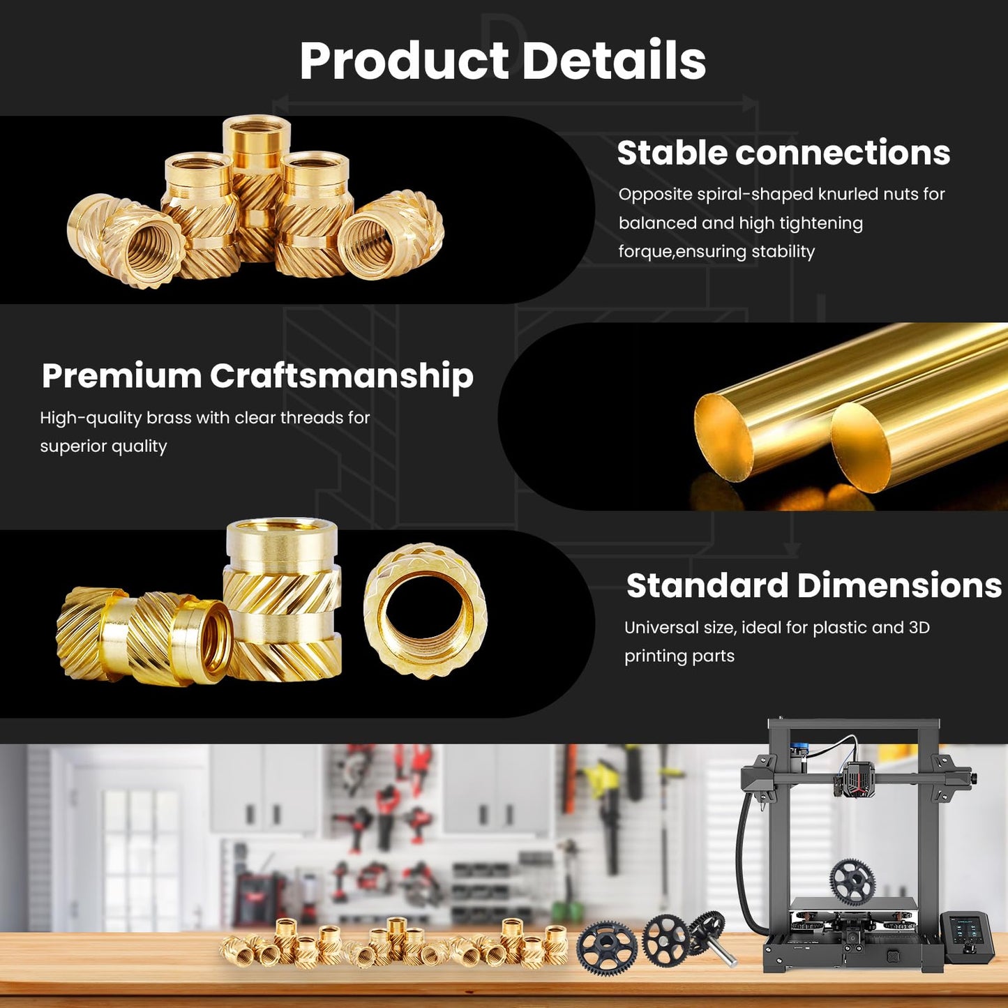 Zwmssll 1/4'' Threaded Inserts,1/4-20 Heat Set Insert,22 Pieces 1/4 20x12.7x8 Knurled Nuts,Brass Threaded Inserts for Plastic and 3D Printing Components - WoodArtSupply