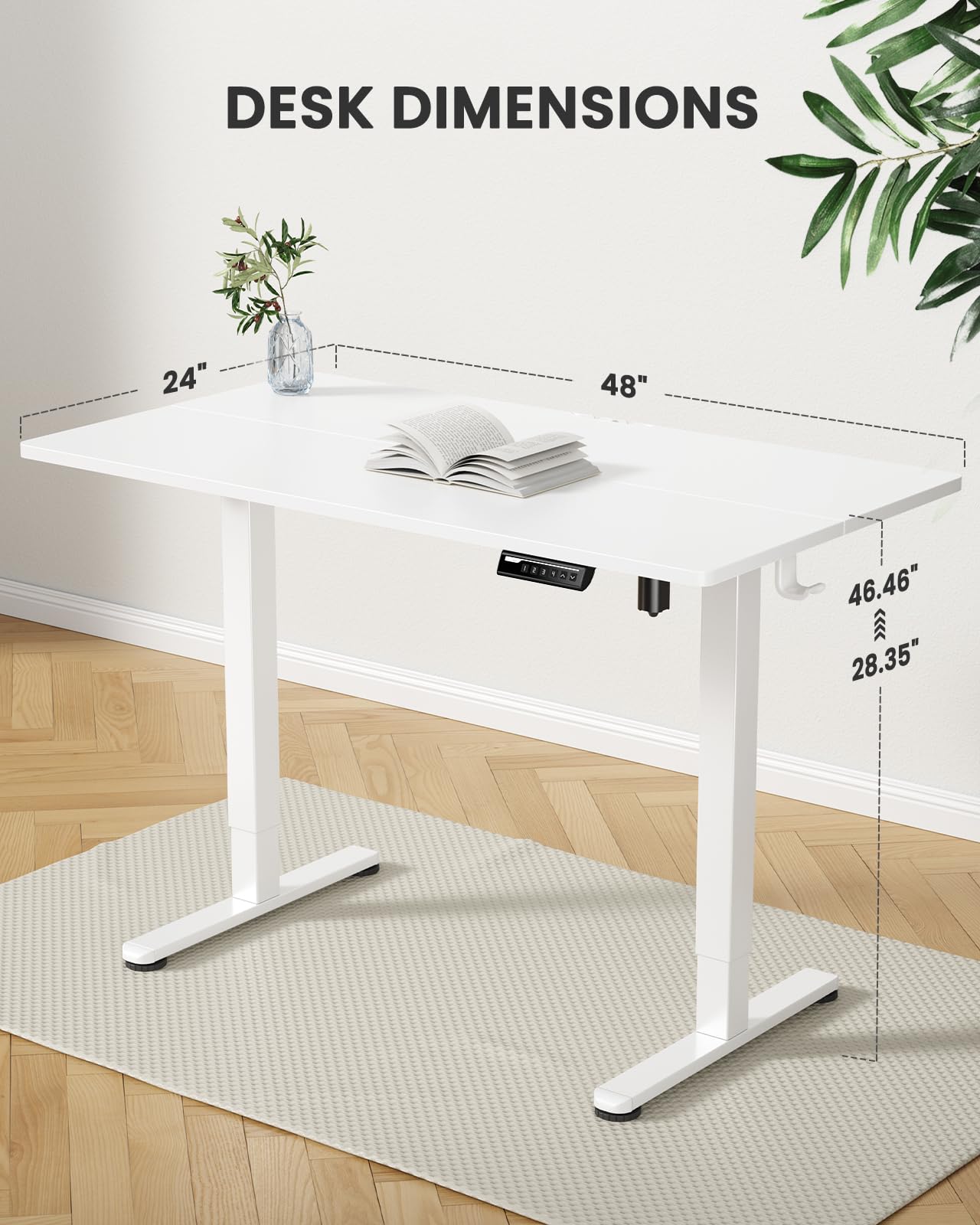 ErGear Height Adjustable Electric Standing Desk, 48 x 24 Inches Sit Stand up Desk, Memory Computer Home Office Desk (White) - WoodArtSupply