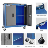 LARBANKE Tool Chest with Wheels and 4 Pad Feet,Tool Chest with 2 Doors and Adjustable Shelves,Lockable Steel Chest for Garage,Home and Office,can be Combined to Large Cabinet Set LARBANKE