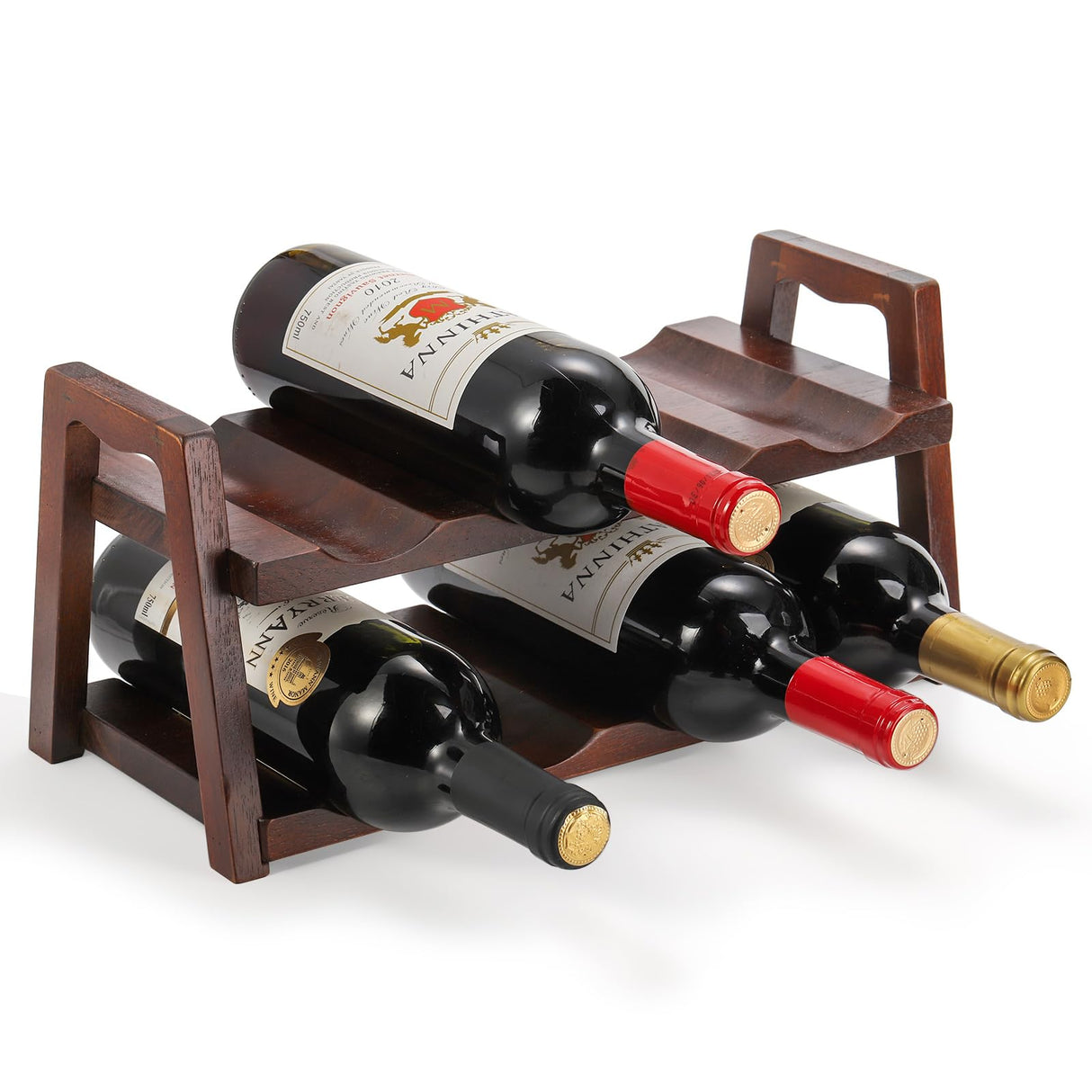 Peohud Acacia Wood Countertop Wine Rack, 8 Bottles Wooden Wine Holder Stand, 2 Tier Free Standing Wine Storage Display Shelf for Home Kitchen Bar Table Top Cabinet Pantry Wine Cellar Basement Peohud