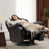 ANJ Swivel Rocker Recliner Chair, Manual Rocking Glider Massage Recliner with Heat, Overstuffed PU Leather Big Large Recliner for Living Room Bedroom Nursery ANJ