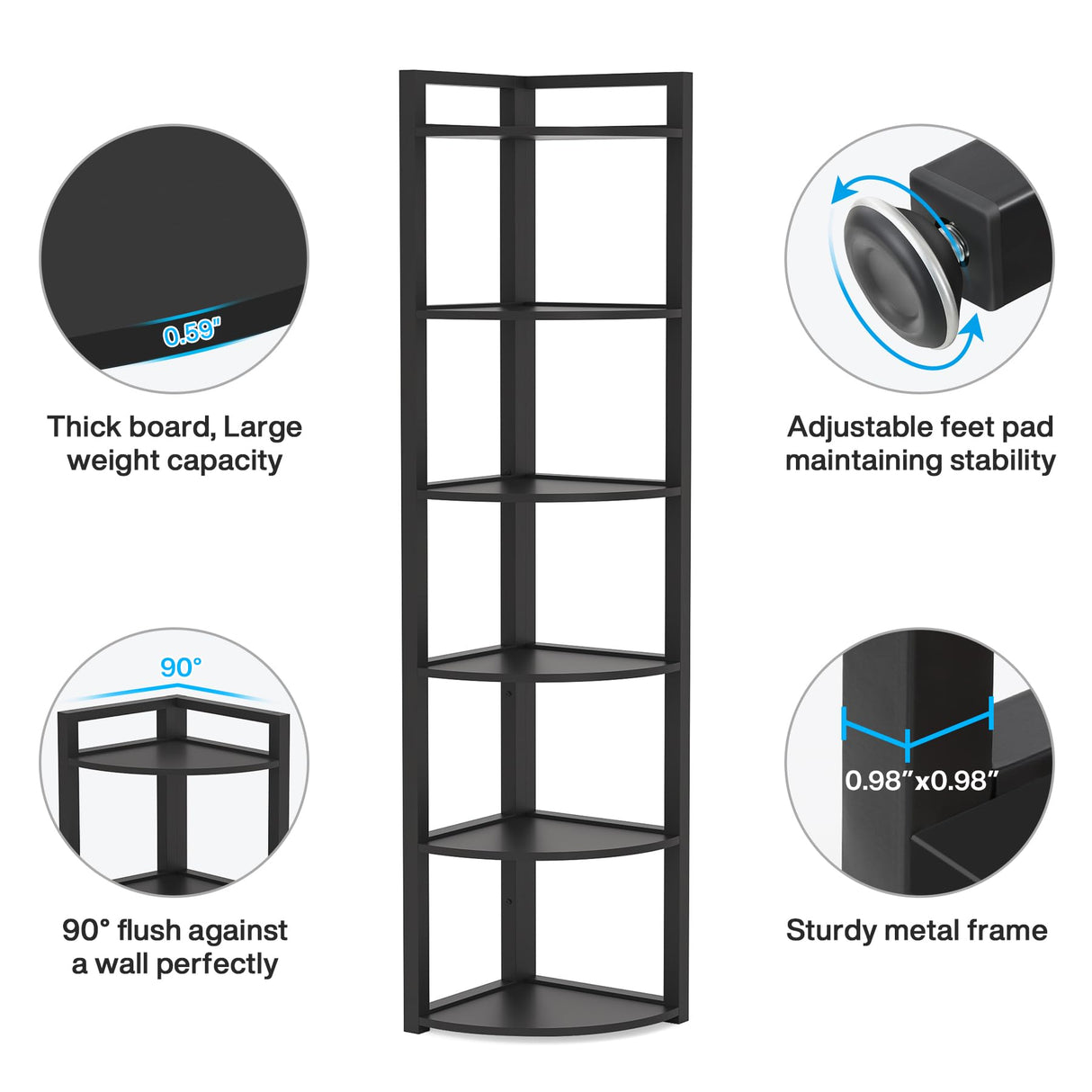 Tribesigns 6 Tier Corner Shelf, 70.9 Inch Tall Corner Bookshelf Small Bookcase Modern Corner Shelving Unit Storage Rack for Living Room, Home Office, Kitchen, Small Space (Black) Tribesigns