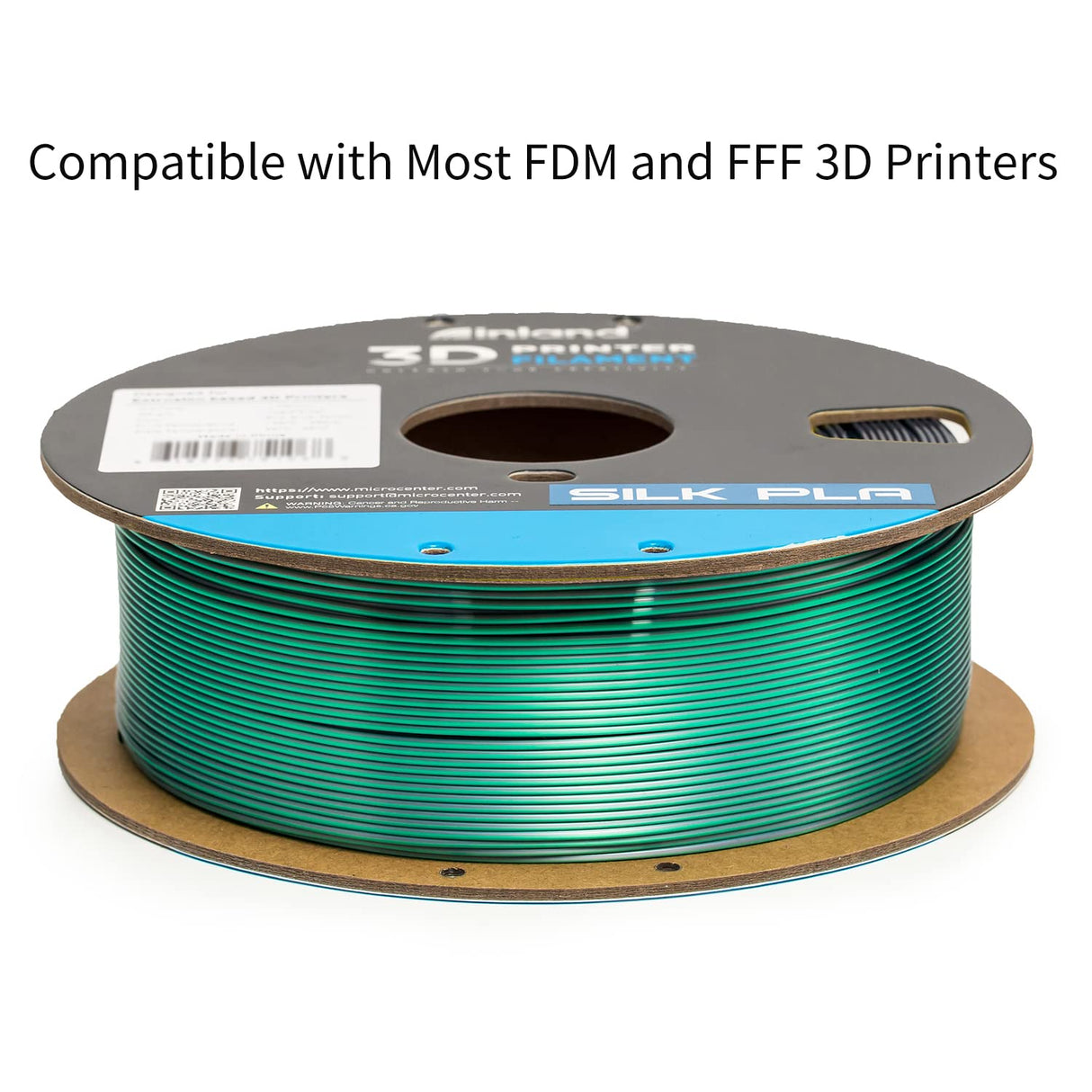 INLAND Micro Center Dual Color Silk PLA 3D Printer Filament 1.75mm - Gray to Green Color Change - Coextrusion Silk Filament - Dimensional Accuracy +/- 0.03mm - 1kg Cardboard Spool (2.2 lbs) INLAND
