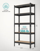 SONGMICS 5-Tier Storage Shelves, Set of 2 Garage Storage, Boltless Assembly, Adjustable Shelving Units, 11.8 x 29.5 x 59.1 Inches, Load 1929 lb Each, Shed Warehouse Basement, Black UGLR300B02 SONGMICS