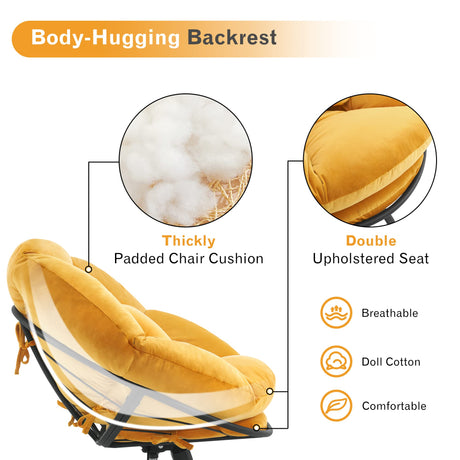 MCombo Swivel Papasan Chairs, Velvet Armless Chair with Height Adjustment, Rocking Saucer Chair for Living Room Bedroom HQ405 (Yellow) MCombo