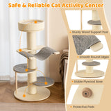 Tangkula Wood Cat Tree, 47 Inch Multi-Layer Cat Tower with 5.7” Thicker Sisal Covered Scratching Posts & Carpet, Padded Top Perch, 2 Jumping Platforms, Hammock, Modern Cat Tree Tower for Indoor Cats Tangkula
