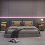 Gadroad LED Nightstand with Charging Station, Bedside Table with 3 Drawers and LED Lights, End Table Sofa Couch Side Table with Pull-Out Shelf, Grey Gadroad