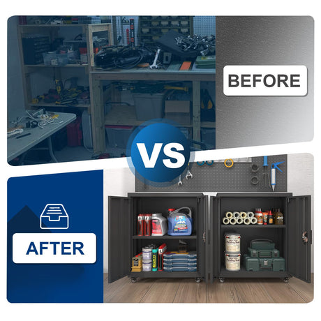 GREATMEET 31.5" H Lockable Storage Cabinet, Small Locking Cabinet with Doors and Adjustable Shelves, Metal Garage Storage Cabinets, Utility Cabinets for Office,Home,Garage,Classroom, Black GREATMEET