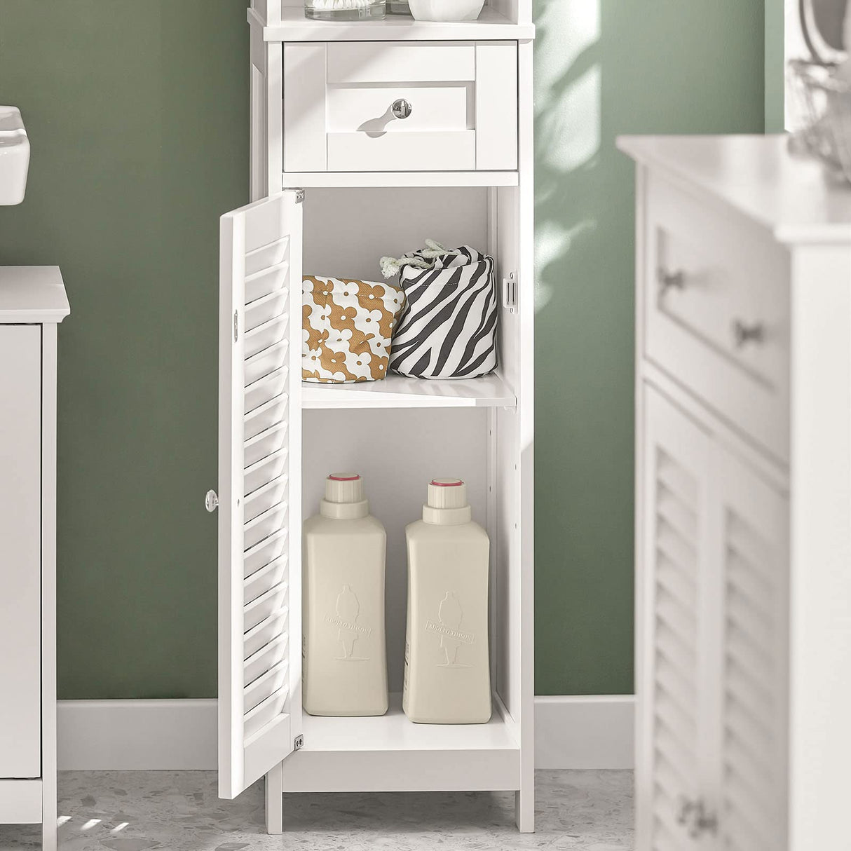 Haotian FRG236-W,White Tall Bathroom Storage Cabinet with Shelves and Drawers Haotian