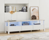 WAMPAT White TV Stand with Storage for 75 Inch TV with Blue LED Light, Modern TV Console Table for 65+ Inch TV, Entertainment Center Television Stands for Living Room Bedroom, 70 Inch WAMPAT