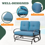 Shintenchi Metal Outdoor Patio Swing Glider Bench, Loveseat Rocking Chair, Wrought Iron Patio Furniture Steel Frame Glider Chair with Cushion for Porch, Balcony, Garden(Blue) Shintenchi