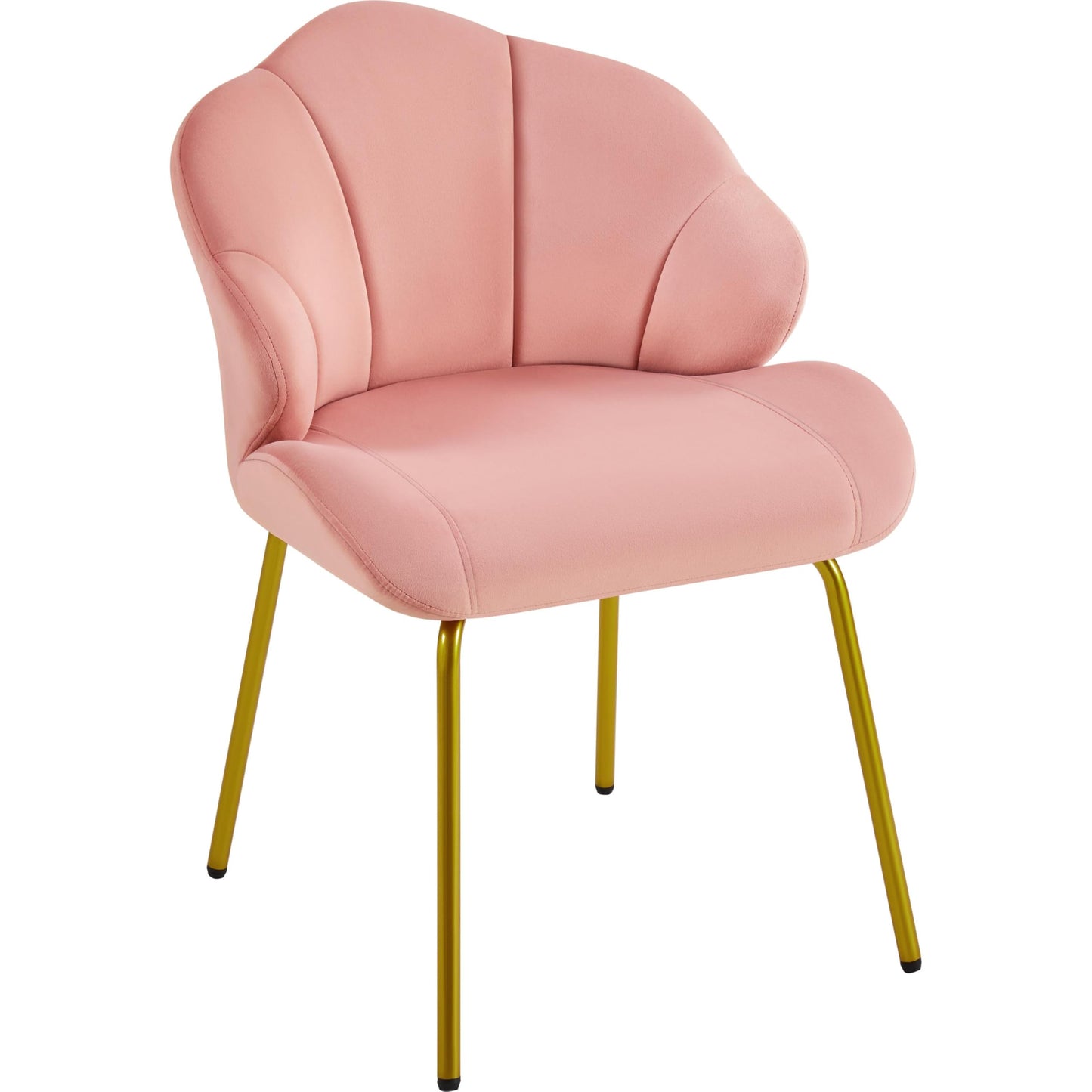 Yaheetech Velvet Accent Chair, Cute Vanity Chair with Shell-Shaped Backrest, Modern Armchair Side Chair with Golden Legs for Living Room/Bedroom/Home Office/Makeup, Pink