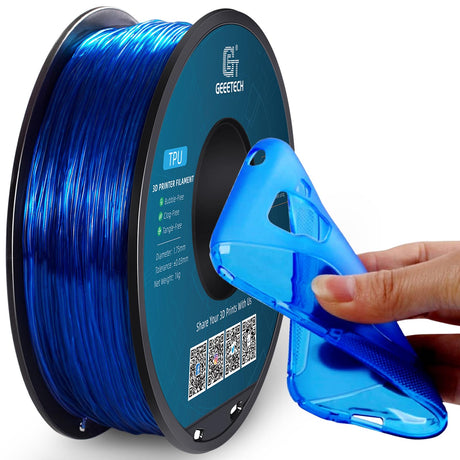 Geeetech TPU Filament 1.75mm, Shore 95A Flexible 3D Printer Filament with High Elasticity, 1KG (2.2lbs) Spool, Dimensional Accuracy ±0.03mm, Fits Most FDM Printers, Clear Blue Geeetech