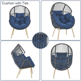 Belord Wicker Egg Chair with Ottoman - 350lbs Capaticy Outdoor Indoor Egg Shaped Basket Lounge Chair with Anti-Rust Stand Water Resistant Cushion with Ties for Patio Balcony Bedroom Living Room Blue Belord