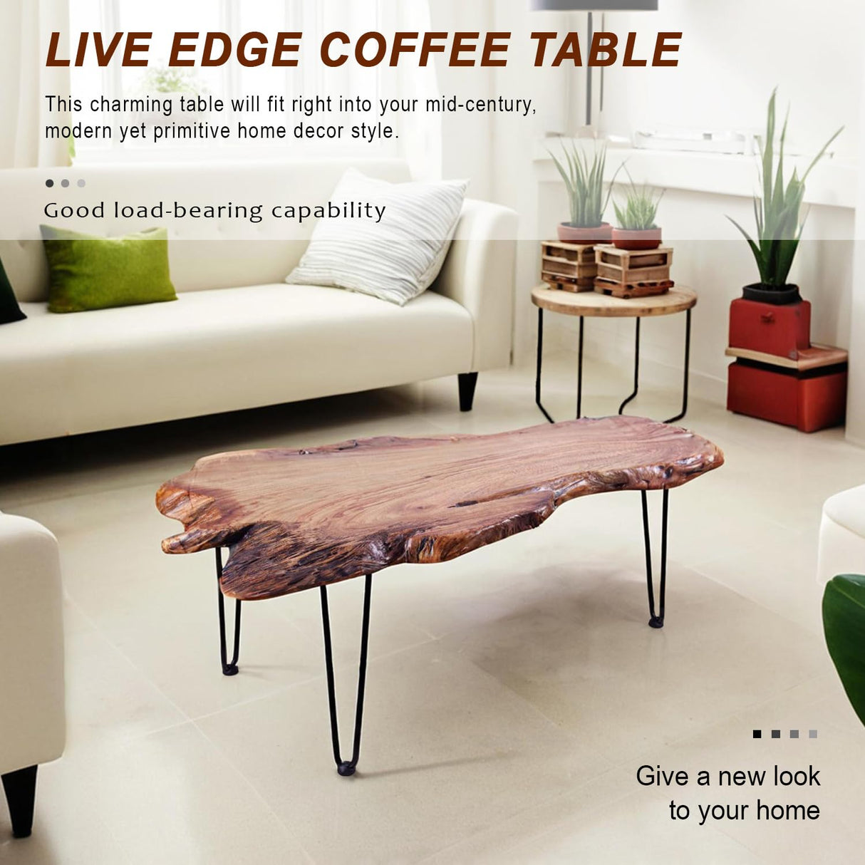 TRFCDSHH Natural Wood Coffee Table，Unique Live Edge Coffee Table for Living Room TRFCDSHH