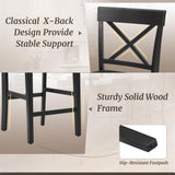 Cozyman 26" Wood Bar Stools Set of 2, Counter Height Bar Stools with Classical X-Shaped Back, Solid Barstools with Rubber Wood Frames and Faux Leather Seat, Black Cozyman