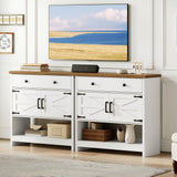 HOOBRO 34.3 Inches Farmhouse Console Table with Large Drawer and 2-Door Cabinet, Entryway Table with Storage, Sofa Table, Coffee Bar, for Entrance, Kitchen, Living Room, Walnut and White WH90XG01 HOOBRO