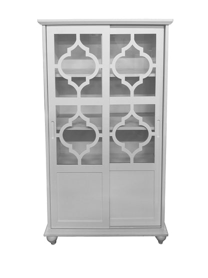 Kings Brand Furniture- Halswelle 2-Door White Curio Bookcase Cabinet with Glass Doors