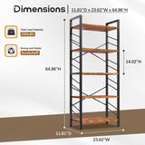 DurayLoly 5 Tier Bookshelf, Industrial Tall Bookcase, Modern Display Book Shelf with Metal Frame and Sidebars for Bedroom, Living Room and Home Office, Rustic Brown DurayLoly