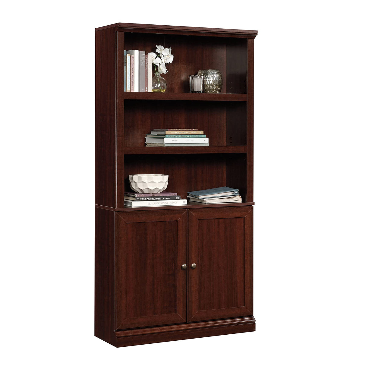 Sauder Select Cherry Storage Bookcase with Adjustable Shelves and Doors Sauder