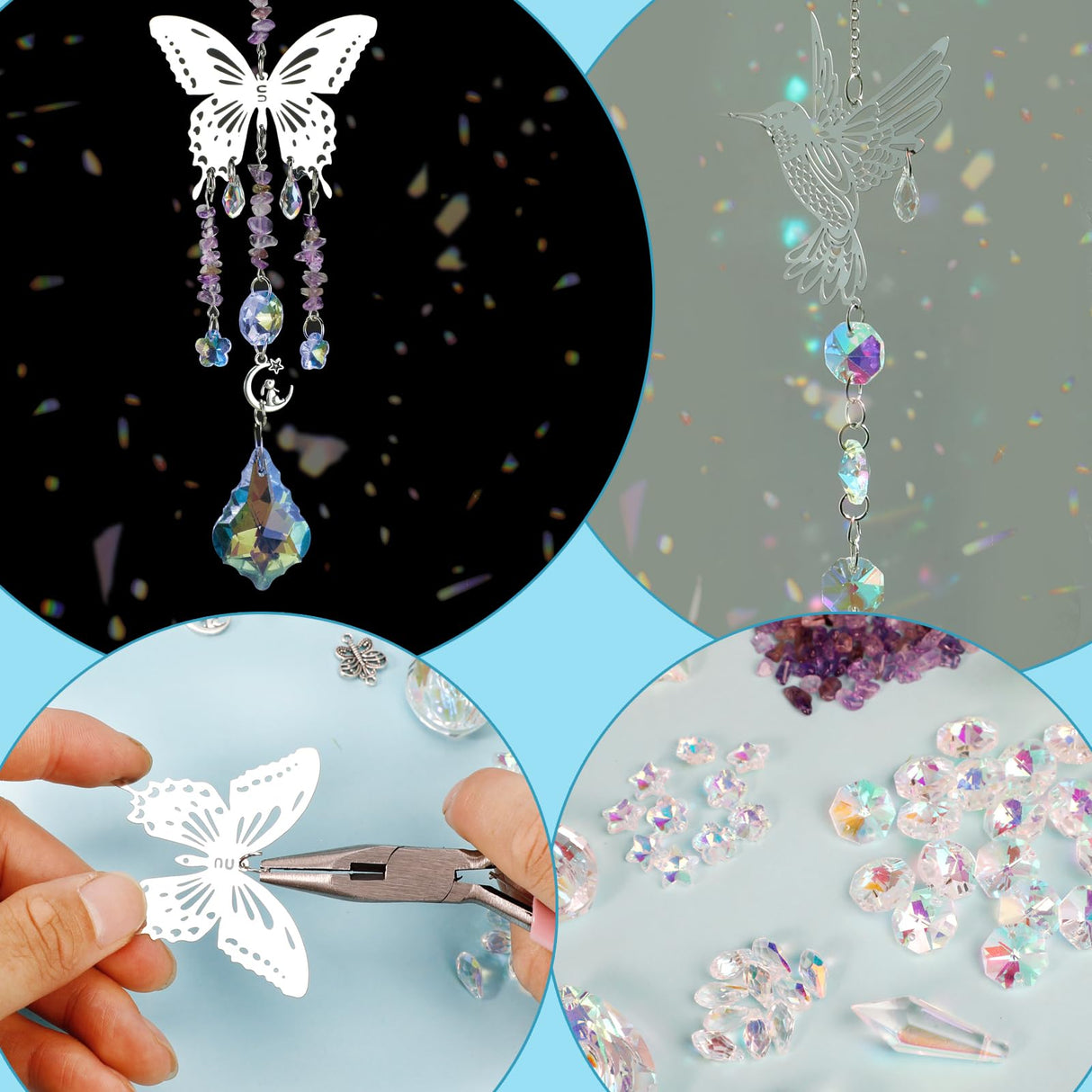 HYBEADS DIY Suncatchers, 400pcs Sun Catchers Making Supplies Kit Art and Crafts for Adults Hanging Prism Sun Catcher with Crystals Rainbow Maker for Indoor Window Home Wedding Garden Christmas Decor HYBEADS