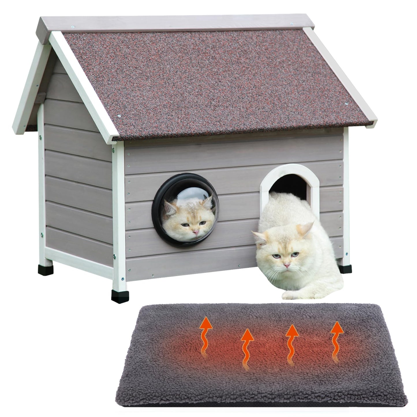 Rockever Outdoor Cat House, Feral Cat House Outdoor Weatherproof with Escape Door and Clear Windows for 2 Cats(with Self Warming Mat - WoodArtSupply