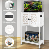 BEURUKU 5-10 Gallon Fish Tank Stand, Heavy Duty Aquarium Stand with Cabinet & Power Outlets for Fish Tank Accessories Storage, Double Reptile Terrarium Stand 20.5" L* 11" W Tabletop, White BEURUKU