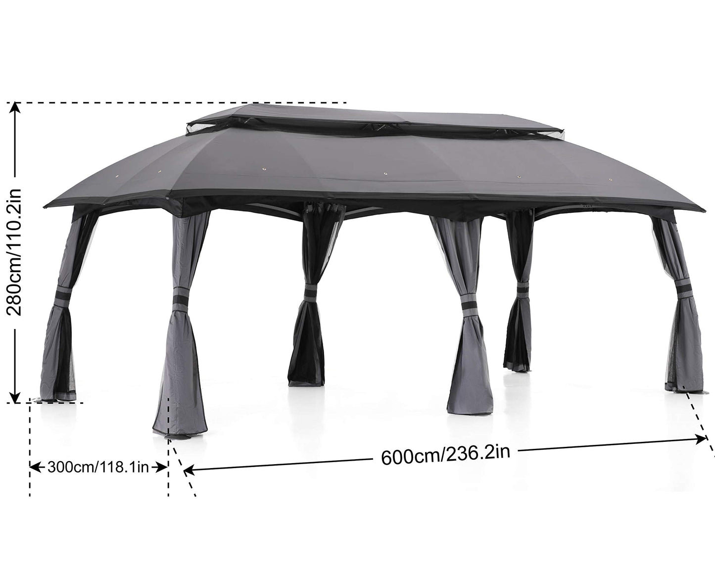 ABCCANOPY 10x20 Outdoor Gazebo - Patio Gazebos with Mosquito Netting and Double Roof for Backyard, Garden or Lawn (Dark Grey)