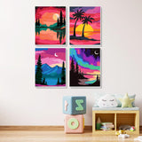 MXJSUA 4 Pack Moonlight Mountain Lake Framed Paint by Numbers Kit with Canvas for Adults Beginner, DIY Acrylic Oil Painting Kits with Brushes for Home Wall Decor Gift (8x10 inch) MXJSUA