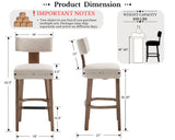 Farmhouse 30'' Extra Tall Bar Stools Set of 2 Modern Counter Height Barstools with Backs Rustic Wood Bar Stools Linen Upholstered Counter Chairs Kitchen Island Stool Chairs with Wood Frame, Beige LIVINOVA