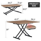 Multifunctional Folding Table, Lift Top Coffee Table Convertible to Dining Table, Height Adjustable Wooden Dinner Table with Metal Legs, Modern for Small Spaces Dining/Living Room/Kitchen EXVQMU