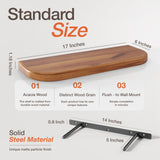 BATODA 17" Acacia Wood Floating Shelves Wall Mounted (Round Edge) – Rustic Farmhouse Wooden Wall Storage Shelf for Bedroom, Kitchen - Brackets and Shelving Hardware Included (Acacia, 17 Inch Length) BATODA