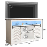 amzzar 58” Wooden Farmhouse TV Stand for 65 inch TV, Rustic Tall Entertainment Center with Power Outlets and Sliding Barn Door, TV Console Cabinet with Storage for Living Room, White, Large amzzar