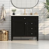 36'' Bathroom Vanity Without Resin Sink, Solid Wood Frame Modern Storage Cabinet with Tip-Out Drawer & Soft Closing Doors, Black Merax