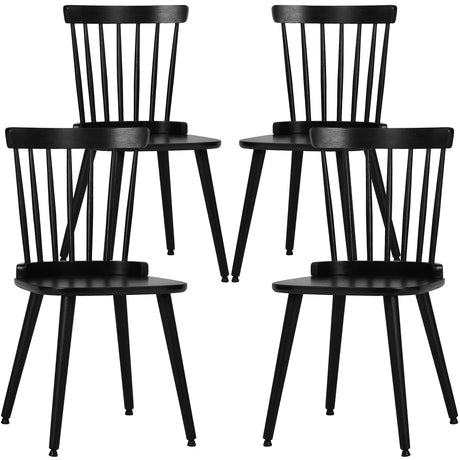 RêveLife Windsor Dining Chair Set of 4 Farmhouse Solid Wood Spindle Back Side Chair Mid-Century Modern Black Armless Kitchen Chair for Dining Living Room Farmhouse Restaurant RêveLife