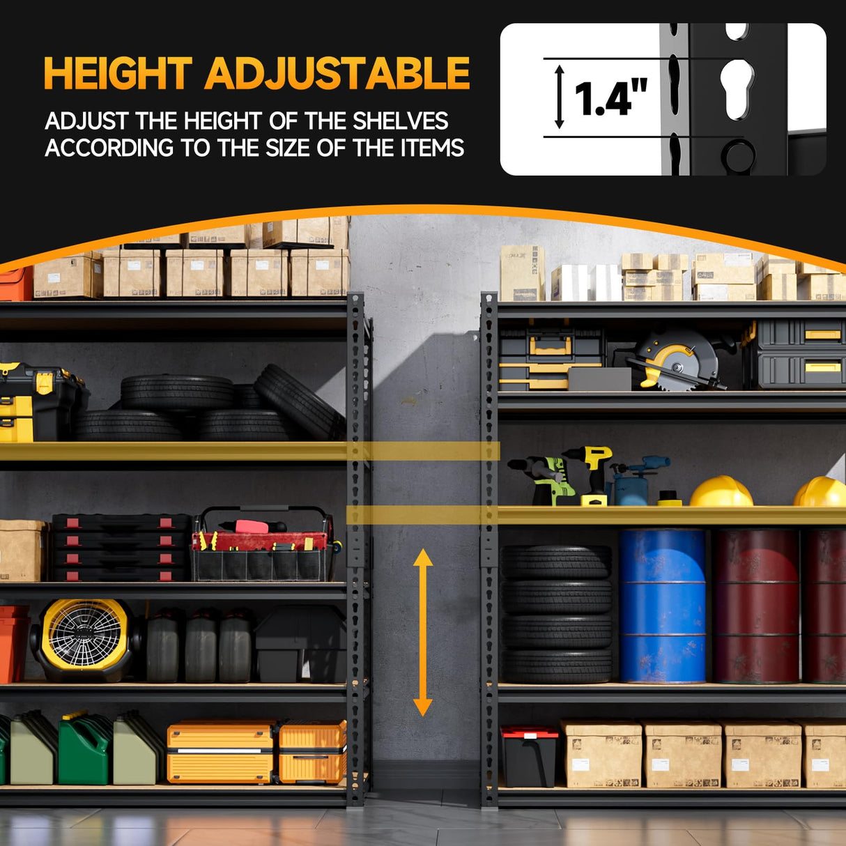 cynnda 5-Tier 40" W x 20" D x 71" H Garage Storage Shelves 2500LBS Garage Shelving Adjustable Metal Shelf Heavy Duty Shelving Units for Garages Steel Pantry Rack cynnda
