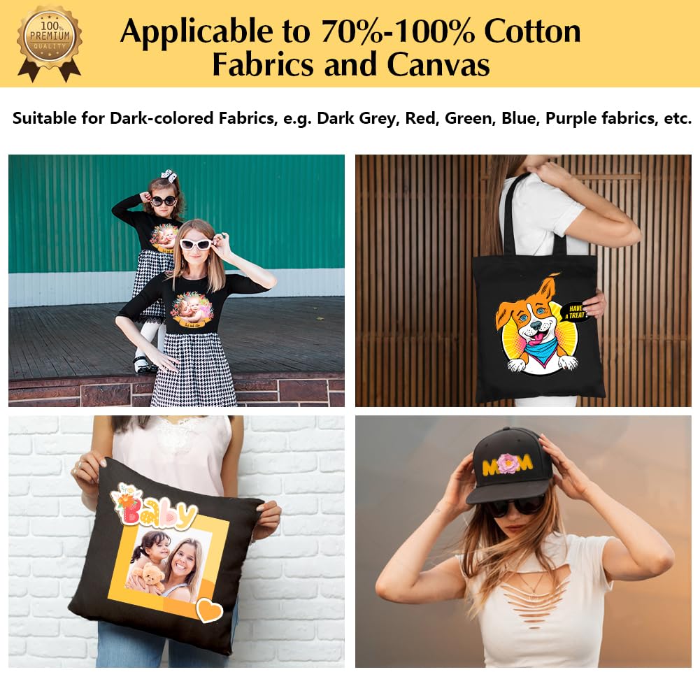 TransOurDream Tru-Iron on Heat Transfer Paper for Dark Fabric (20 Sheets, 8.5x11") T Shirt Transfers Paper for Inkjet Printer Printable Heat Transfer Vinyl for T-Shirts (TOD-7) TransOurDream