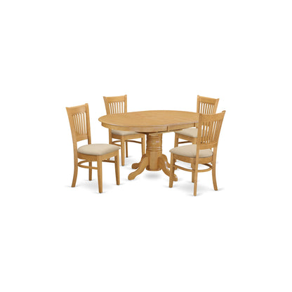 East West Furniture AVVA5-OAK-C Avon 5 Piece Modern Set Includes an Oval Wooden Table with Butterfly Leaf and 4 Linen Fabric Kitchen Dining Chairs, Oak - WoodArtSupply