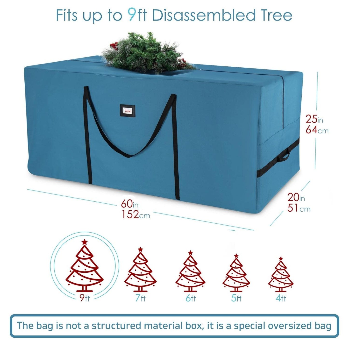 Christmas Tree Storage Bag - Extra Large Tree Rolling Storage Bag - Fits Upto 9 ft. Artificial Disassembled Trees, Durable Handles & Wheels for Easy Carrying & Transport - Tear Proof Oxford Duffle Bag