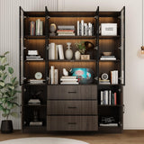 FAMAPY Display Cabinet with Glass Doors & Lights, Display Case with Adjusatble Shelves & 3 Drawers, for Curio Trophy Living Room Home Office, Brown, 15.7”D x 63”W x 78.7”H FAMAPY