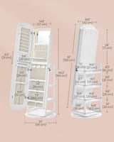 SONGMICS LED Jewelry Cabinet, 360° Swivel Jewelry Organizer, Lockable Mirror Jewelry Cabinet Standing, Rounded Wide Full-Length Mirror with Storage Shelves, Interior Mirror, Cloud White UJJC036W01 SONGMICS