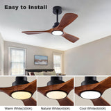 QUTWOB 42" Wood Ceiling Fan with Lights Remote Control,Quiet DC Motor 3 Blade Ceiling Fans for Patio Living Room, Bedroom, Office,Indoor Outdoor(Black+Dark Walnut) QUTWOB