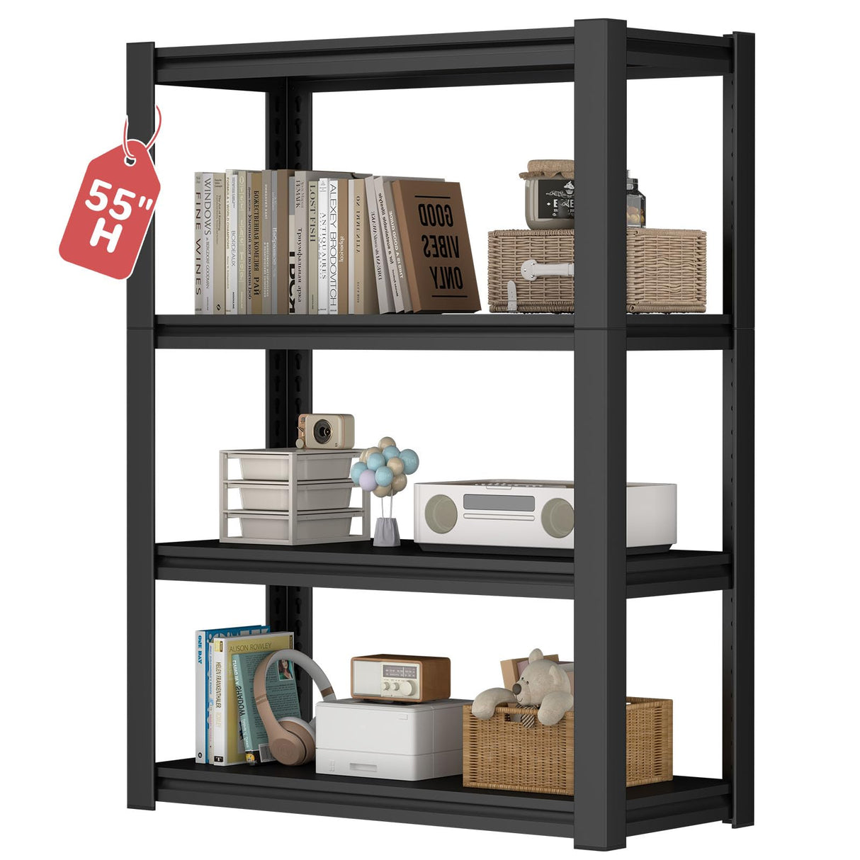 FATIGOS 1600LBS Garage Shelving 4 Tier Heavy Duty Garage Shelving, Adjustable Metal Shelving Unit for Basement, Warehouse, Pantry, Closet, Kitchen,13.78" D x 29.53" W x 55.12" H FATIGOS